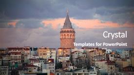  Presentation with istanbul bosphorus bridge turkey - Presentation consisting of cistern - galata tower istanbul turkey background and a coral colored foreground