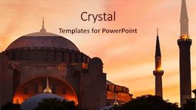  Presentation with mosque - PPT theme with cistern - sunset over the hagia sofia background and a coral colored foreground