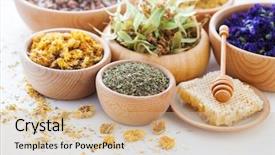  Presentation with alternative medicine - Colorful PPT layouts enhanced with linden tea dried linden - bowl full of cistus backdrop and a coral colored foreground