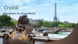  Presentation with eiffel tower paris france - Colorful slide set enhanced with cite - view on seine river backdrop and a sky blue colored foreground