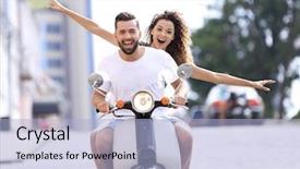  Presentation with catholic couple silhouette of young - Presentation theme enhanced with cities along road - happy young couple riding background and a light blue colored foreground