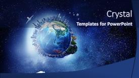  Presentation with cities - Slide set consisting of cities-around-the-planet-mixed background and a navy blue colored foreground