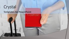  Presentation with passport - Cool new theme with citizen data - female hand holding passport closeup backdrop and a light blue colored foreground