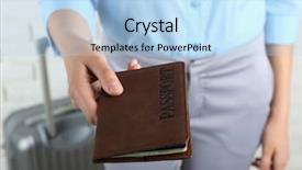  Presentation with trophy award hand holding - Audience pleasing PPT theme consisting of citizen data - female hand holding passport closeup backdrop and a light blue colored foreground