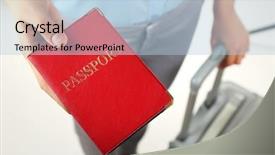  Presentation with passport - Colorful PPT theme enhanced with citizen data - female hand holding passport closeup backdrop and a light blue colored foreground