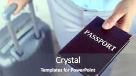  Presentation with passport - Presentation design enhanced with citizen data - female hand holding passport closeup background and a gray colored foreground
