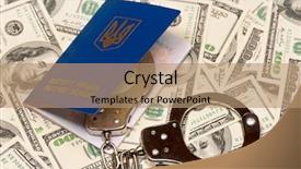  Presentation with international trade dispute law - Beautiful slides featuring citizen data - international ukrainian passport with handcuffs backdrop and a coral colored foreground