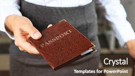  Presentation with cannabis marijuana leaves passport - Colorful presentation enhanced with citizen data - woman holding passport close up backdrop and a tawny brown colored foreground