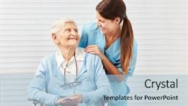  Presentation with senior citizen - PPT theme having citizen in wheelchair and nurse background and a light blue colored foreground