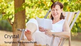  Presentation with sensuality woman black angel relaxing - Audience pleasing slide deck consisting of citizen journalism - relaxed senior woman reading backdrop and a  colored foreground