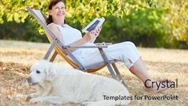  Presentation with dog park - Presentation with citizen journalism - senior woman reading background and a  colored foreground