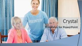  Presentation with home care - Slide deck enhanced with citizen participation - volunteer taking care of senior background and a light blue colored foreground