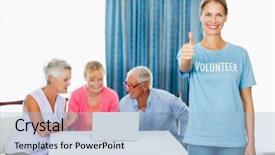  Presentation with retirement - Slide deck featuring citizen participation - volunteer with thumbs up background and a light blue colored foreground