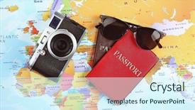  Presentation with adventure - Beautiful slide deck featuring citizen world - adventure concept camera sunglasses passports backdrop and a sky blue colored foreground