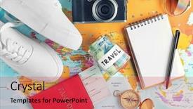  Presentation with adventure - Presentation theme having citizen world - adventure concept traveler items background and a red colored foreground