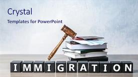  Presentation with immigration - PPT layouts consisting of global citizenship - cubes with word immigration judge's background and a sky blue colored foreground