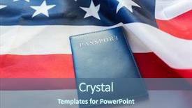  Presentation with nationalism - Theme featuring citizenship patriotism and nationalism concept - close up of american flag and passport background and a ocean colored foreground