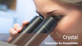  Presentation with microscope - Amazing presentation theme having citology - beauty researcher looking through microscope backdrop and a tawny brown colored foreground