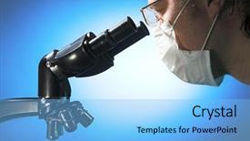  Presentation with microscope - Theme enhanced with citology - closeup of a male researcher background and a light blue colored foreground