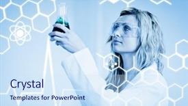  Presentation with chemicals - Cool new slide set with citology - science graphic against woman backdrop and a sky blue colored foreground