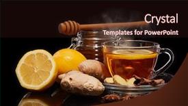  Presentation with black tea - Slides consisting of citrics - honey in glass pot background and a wine colored foreground