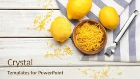  Presentation with lemons - Theme with citroen - composition with lemons zest background and a lemonade colored foreground