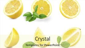  Presentation with tea leaves fresh green leaf - Cool new PPT theme with citrics - set of fresh lemons backdrop and a blonde colored foreground