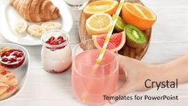  Presentation with banquet server hand - Amazing slide deck having citrus family - female hand taking glass backdrop and a  colored foreground