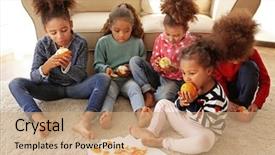  Presentation with africas cute - Beautiful presentation design featuring citrus family - five cute african girls sitting backdrop and a  colored foreground