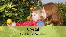  Presentation with fruit tree - Amazing theme having citrus family - mother showing little girl daughter backdrop and a  colored foreground