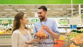  Presentation with grocery store - Theme with citrus family - shopping food sale consumerism background and a coral colored foreground