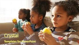  Presentation with three - PPT layouts featuring citrus family - three cute african girls sitting background and a  colored foreground