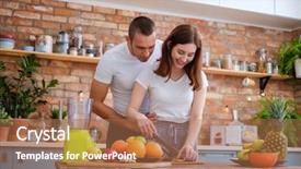  Presentation with smoothie making - Theme with citrus family - young couple making smoothie background and a coral colored foreground