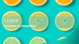  Presentation with orange lime - Colorful slide deck enhanced with fruit pattern on blue background backdrop and a teal colored foreground
