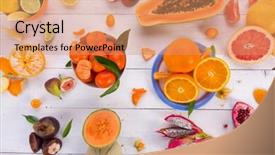  Presentation with citrus - PPT theme consisting of citrus fruits on white wooden table close-up background and a coral colored foreground