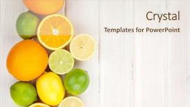  Presentation with orange lime - Presentation design having citrus fruits oranges limes background and a lemonade colored foreground
