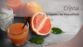  Presentation with citrus - Beautiful presentation design featuring citrus juice with ice and fresh fruits on wooden background backdrop and a light gray colored foreground
