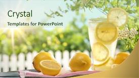  Presentation with citrus - Beautiful PPT theme featuring citrus lemonade in garden setting backdrop and a mint green colored foreground