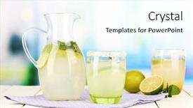  Presentation with lemonade - Presentation theme having citrus lemonade in pitcher and glasses on wooden table on room background background and a cool aqua colored foreground