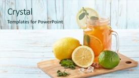  Presentation with blue mint - PPT layouts having citrus lemonade with ice leaves background and a sky blue colored foreground