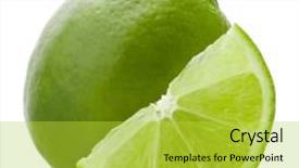  Presentation with citrus - Cool new slide deck with citrus lime fruit isolated on white background cutout backdrop and a yellow colored foreground