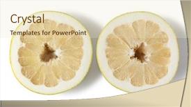  Presentation with pair - Colorful slide deck enhanced with citrus maxima - half pummelo isolated on white backdrop and a  colored foreground