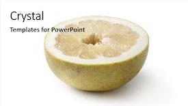  Presentation with half white and half bright coloured - Amazing PPT theme having citrus maxima - half pummelo isolated on white backdrop and a  colored foreground