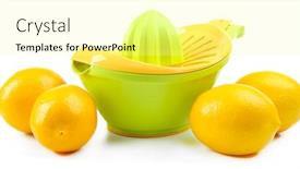  Presentation with press - Amazing slide set having citrus-press-and-lemons-isolated backdrop and a blonde colored foreground