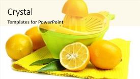  Presentation with press - PPT theme enhanced with citrus press and lemons isolated on white background and a yellow colored foreground