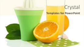  Presentation with press - Colorful PPT theme enhanced with citrus-press-glass-of-juice backdrop and a blonde colored foreground