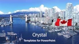  Presentation with vancouver city - Presentation theme featuring city - canadian flag in front background and a ocean colored foreground