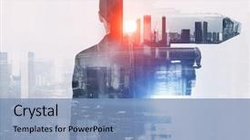  Presentation with media - Slide deck consisting of city - double exposure of woman mixed background and a teal colored foreground