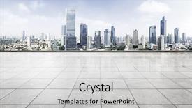  Presentation with buildings - Amazing presentation having city - empty floor with modern skyline backdrop and a light gray colored foreground