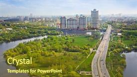  Presentation with unmanned aerial vehicle uav - PPT layouts with forest city - houses in moscow russia background and a tawny brown colored foreground